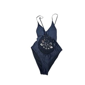 Cupshe black crochet accent  one piece swimsuit Med NWT